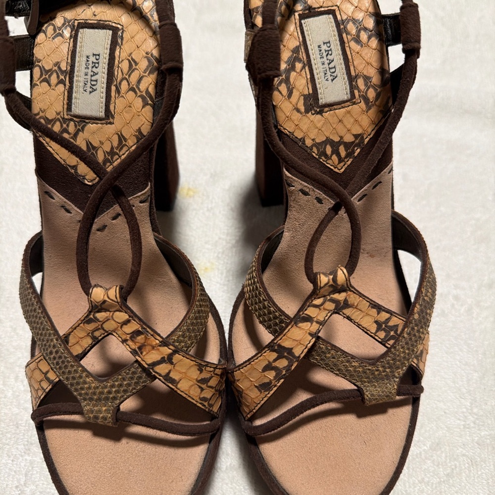 Prada Brown and Cream Strappy Heels